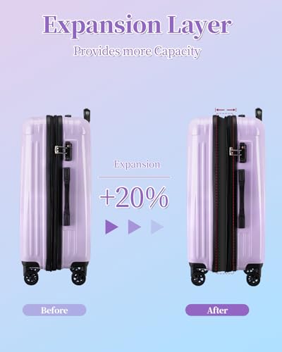 Carry On Luggage 22x14x9 Airline Approved, Suitcases with Wheels - color: Lavender, size: S(carry-on-20")