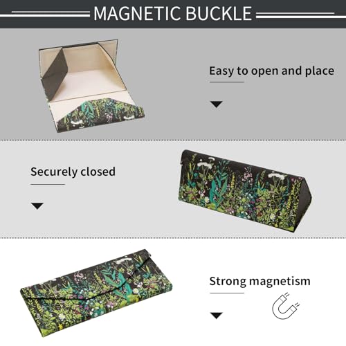 Foldable Glasses Case, Magnetic PU Leahter Sunglasses Case, Cute Hard Shell Folding Eyeglass Cases for Women Kids - color: Black Flowering Shrubs