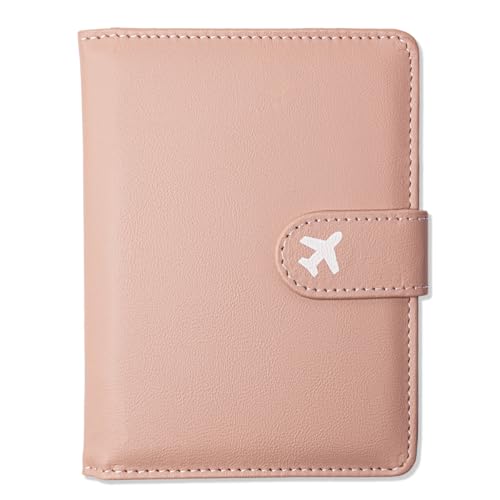 Passport Holder, Cute Travel Wallet Cover with RFID Blocking,Pink | PU leather travel wallet with magnetic closure, card slots, pen loop, and easy access for passports and essentials. - color: R-Pink