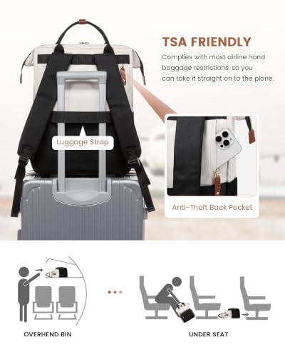 LOVEVOOK Laptop Backpack Women Quilted Teacher Nurse Work Backpack Purse - color: Cream Black, size: 18 inch-Cup