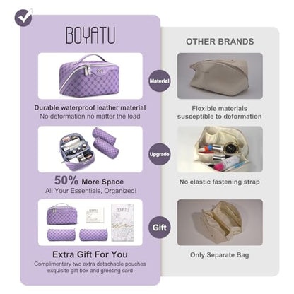 BOYATU Travel Makeup Bag Cosmetic Bags for Women: 3-Piece Makeup Bag Set - color: A-9-Purple