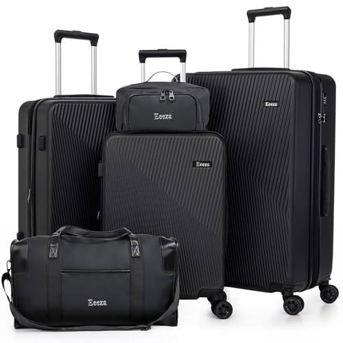5 Piece Hardshell Luggage Set Spinner Wheels 20/24/28" Black - color: Black, size: 5 piece