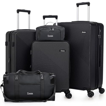 5 Piece Hardshell Luggage Set Spinner Wheels 20/24/28" Black - color: Black, size: 5 piece