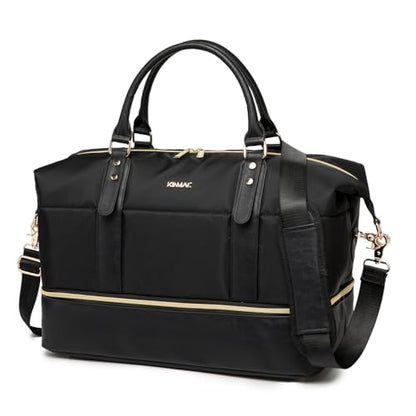 Kinmac Travel Duffel - Overnight Weekender & Sports Gym Bag, Carry-on Tote (Black) - color: Black Grid