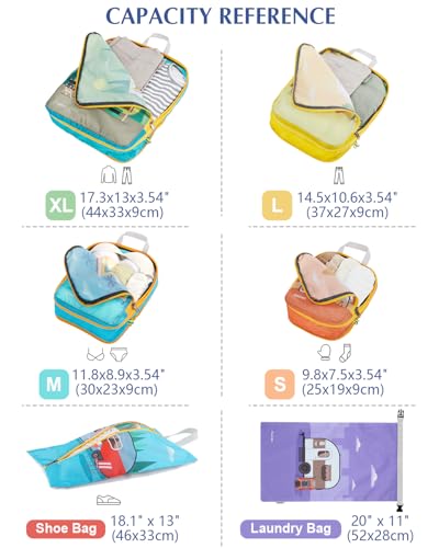 Gonex 6-Piece Compression Packing Cubes with Shoe & Laundry Bags - color: RV, size: 6 Set