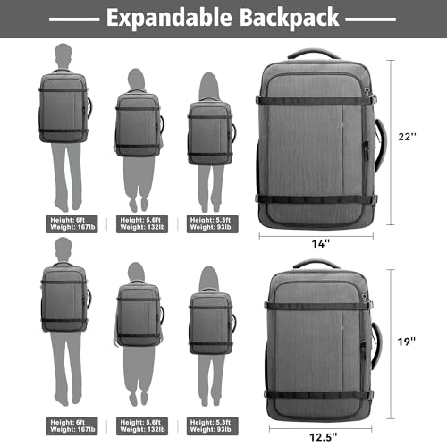 Comfort Travel Backpack,Expandable Carry on Backpack with LifetimeWarranty - color: Grey, size: 17.3inch (19"x12.5"x5.5")