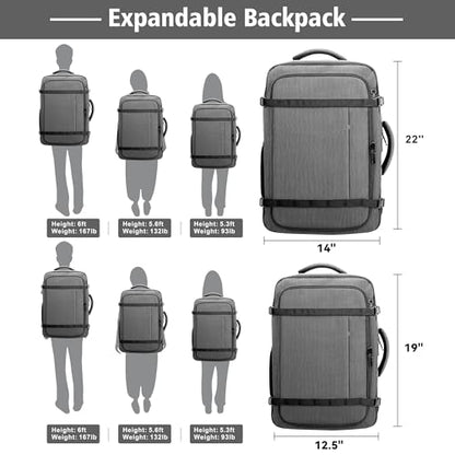 Comfort Travel Backpack,Expandable Carry on Backpack with LifetimeWarranty - color: Grey, size: 17.3inch (19"x12.5"x5.5")