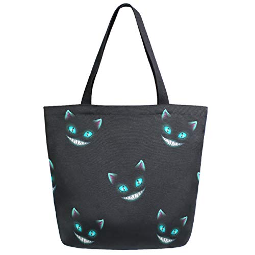 Stylish Funny Blue Eyes Cheshire Cat Large Canvas Long Top Handle Tote Bag - color: Multi-cheshire Cats