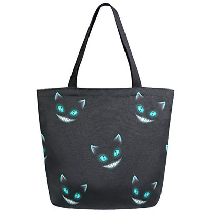Stylish Funny Blue Eyes Cheshire Cat Large Canvas Long Top Handle Tote Bag - color: Multi-cheshire Cats