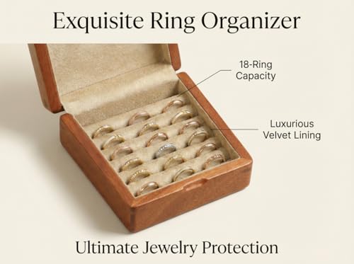 Solid Teak Wood Ring Box, Earring Holder Organizer - color: Khaiki Velvet, size: Small (5"L*5"W*2"H)
