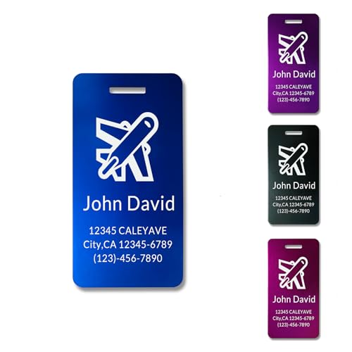 (5pcs) Personalized Engraved Luggage tag-Custom Luggage Metal Tags - color: (3.8×2) Multicolored White Text