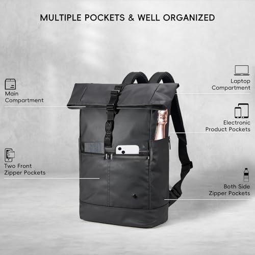Laptop Backpack Rolltop Expandable, Black - color: Black