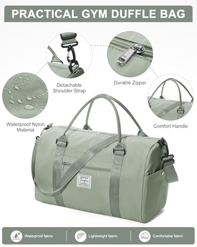 WISEPACK Gym Bag for Womens with Shoes Compartment Travel Duffel Bag - color: B2-Grey Green