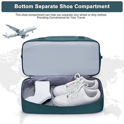 Travel Duffel Bag with Shoes Compartment, Weekender Bags for Women - color: A-Peacock Blue, size: Large