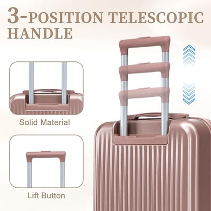 Merax 20/14 Inch Hardside Luggage, Lightweight Suitcases with Spinner Wheels - color: Champagne ABS, size: 14/20 Inch