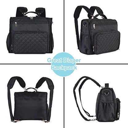 Clearworld Waterproof Convertible Diaper Bag Backpack, Quilted Travel Tote