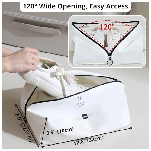 tianzong 3 Piece Double-Layer Fabric Wide-Opening Waterproof Travel Shoe Bag with Comfortable Handle (Black + Bluish Grey + White) - color: 3 Piece, Black + Bluish Grey + White