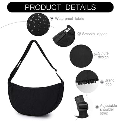 BESMART Small Nylon Crescent Crossbody Bag for Women Men Trendy, Waterproof Crescent Sling, Lightweight Travel Purses - color: Beige Quilted, size: Large