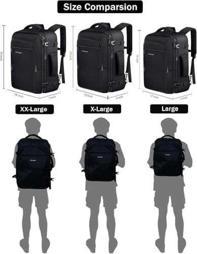Vancropak 휴대용 백팩 40L 확장 가능한 여행용 백팩 수하물 여행 가방 | 비행 승인 엑스트라 라지 여행 가방, 출장, 대학, 주말 여행 및 일상 사용을 위한 비즈니스 위켄더 데이팩 - color: A-블랙, size: XL