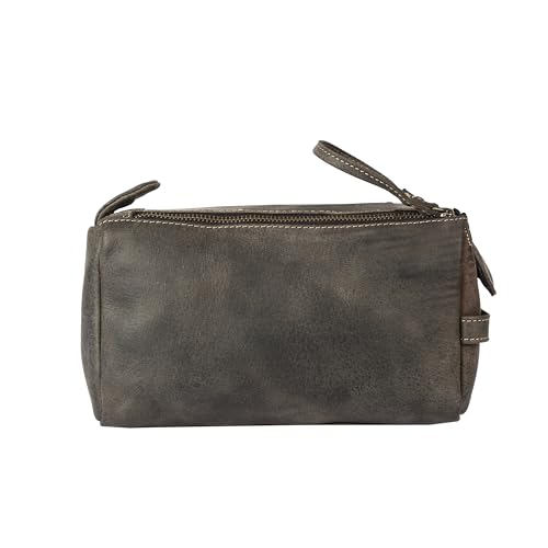 KomalC Buffalo Leather Toiletry Bag for Men & Women, Travel Pouch - color: Charcoal Black