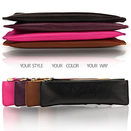 Londo Genuine Leather Pen Case with Zipper Closure, Pencil Pouch Stationery Bag - color: Pink