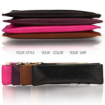 Londo Genuine Leather Pen Case with Zipper Closure, Pencil Pouch Stationery Bag - color: Pink