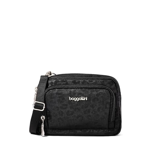 Baggallini Triple Zip with Front Wallet/Trifecta RFID Wallet Crossbody - color: Black Cheetah Emboss