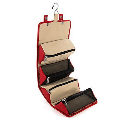 Lencca Stowaway Premium Utility Organizer Bag | Compact Travel Roll-Up Pouch with Detachab – Hanging Toiletry Travel Organizer with 4 Removable Pouches, Water-Resistant - color: Beige