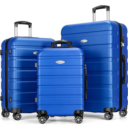 Luggage Sets Hardside Lightweight Suitcase with Spinner Wheels TSA Lock, 3-Piece Set (20/24/28) - color: Blue
