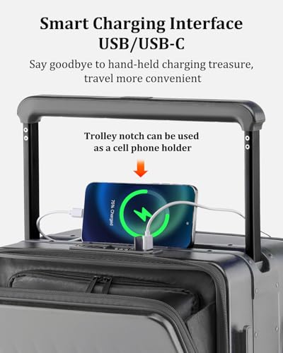 Joyway 20 Inch Top Opening Carry on Luggage with Aluminium Frame, Grey - color: Grey