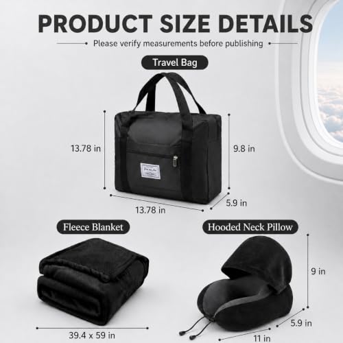 Travel Blanket and Pillow Set - Hooded Neck Pillow Airplane Essential Black - color: Black