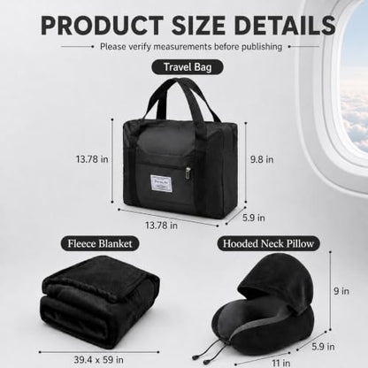 Travel Blanket and Pillow Set - Hooded Neck Pillow Airplane Essential Black - color: Black