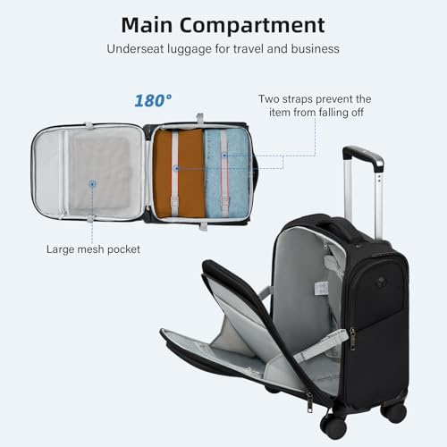 HanTrip 16 Inch Underseat Small Carry On Luggage with Spinner Wheels, Black - color: Black