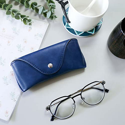 LogHog Portable Leather Glasses Case,Flexible Sunglasses Pouch Slim Case for Women Men Horizontal Eyeglass Case - color: Button-inkblue
