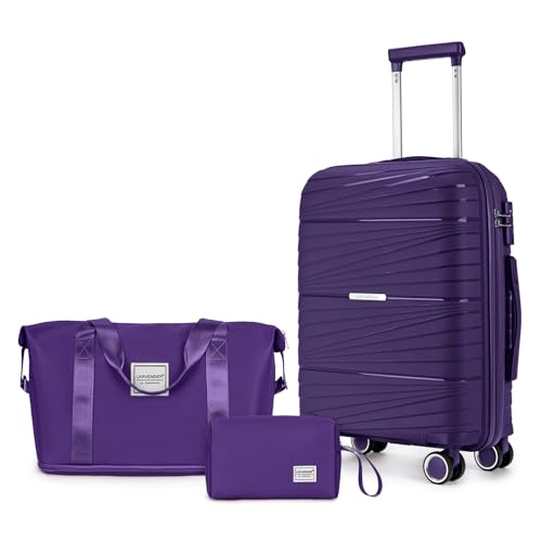 LARVENDER Carry On Luggage 22x14x9 Airline Approved, Suitcases with Wheels - color: Grape Purple, size: 3 Piece Set (20/DB/TB)