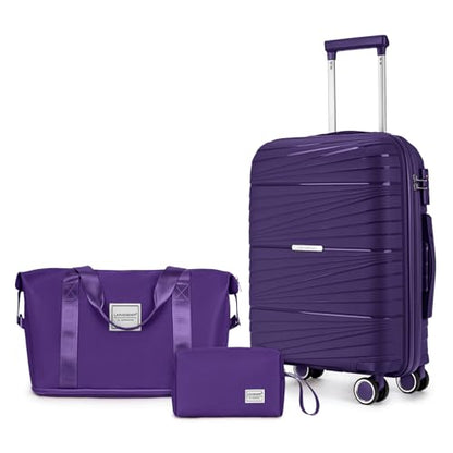 LARVENDER Carry On Luggage 22x14x9 Airline Approved, Suitcases with Wheels - color: Grape Purple, size: 3 Piece Set (20/DB/TB)