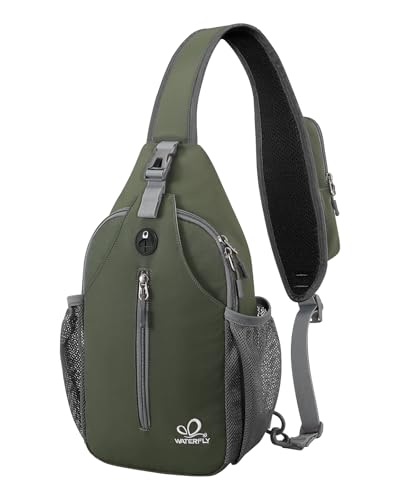 WATERFLY Crossbody Sling Backpack Sling Bag Travel Hiking Daypack - color: Dark Green