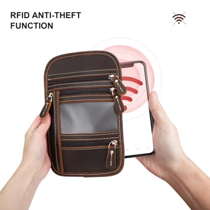 Full Grain Leather Neck Wallet, RFID Blocking Passport Travel Pouch, Coffee - color: Dark Brown