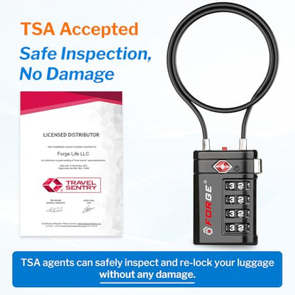 Forge Open Alert TSA Approved Luggage Locks, 2 15'' Cable Lock - color: Black Long 2 PK