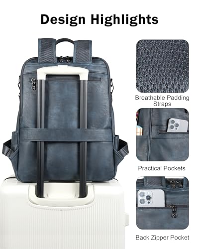 FADEON Laptop Backpack for Women, Vegan Leather 15.6 inch Computer bag - color: Purple Retro Style