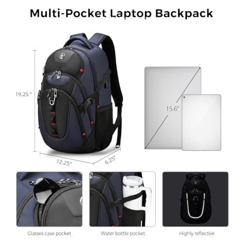 Swissdigital Design Travel Laptop Backpack for Men with USB SD803-12 - color: Black/Blue