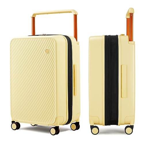 mixi Large Capacity Expandable Luggage Suitcases With Spinner Wheels,Upgrade Wide Handle PC Hardshell Rolling Travel Suitcase with TSA Lock, Checked-Medium 24-Inch, Lark Yellow - color: Lark Yellow, size: 24-inch Expandable