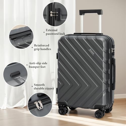Luggage Sets,5 Piece (20"/24"/28"/DB/TB) Grey | Removable wheels,Spinner Wheels dimensions 22x14x9 inches, airline compliant,combination lock - color: WolfGrey