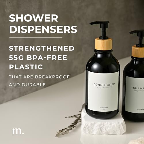 MaisoNovo Refillable Shampoo and Conditioner Bottles| Black Bamboo Set of 3 - color: Black /Bamboo