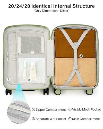 Hanke Carry on Luggage Airline Approved 20" Expandable Hardside Suitcase - color: Bamboo Green, size: 20 Inch EXT