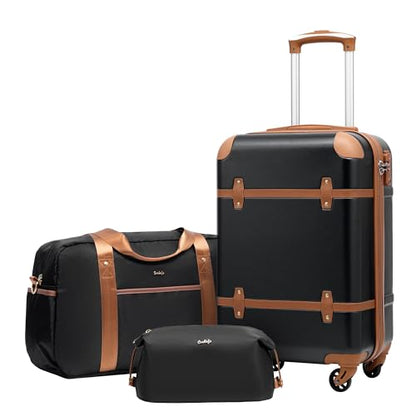 Coolife Luggage Set, PC Hardside, TSA Lock, 3-Piece, Black(DB/TB/20) - color: Black, size: 3 Piece Set (DB/TB/20)