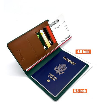 Slim Nappa Leather RFID Blocking Passport Cover (Green/Brown) - color: Green / Brown