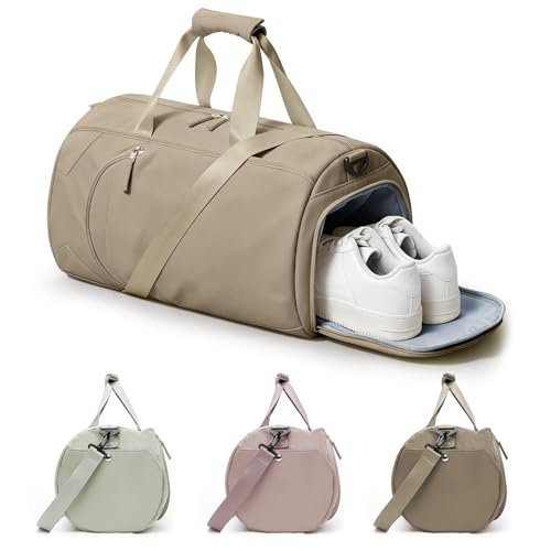 WISEPACK Gym Bag for Women with Shoe Compartment Travel Duffel Bag Brown - color: I1-Dark Brown