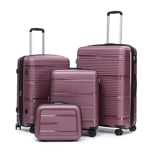 Rosamo 4 Piece PP Hardside Expandable Luggage Set - Lightweight 29/25/21/16 Inch Spinner Suitcase with TSA Lock & Telescoping Handle, Durable Travel Luggage - color: WineRed
