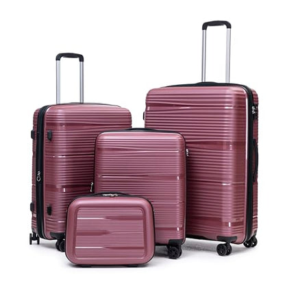 Rosamo 4 Piece PP Hardside Expandable Luggage Set - Lightweight 29/25/21/16 Inch Spinner Suitcase with TSA Lock & Telescoping Handle, Durable Travel Luggage - color: WineRed